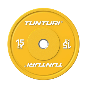 Weight plate TUNTURI Platinum Bumper Plate, yellow, 50mm, 15 kg